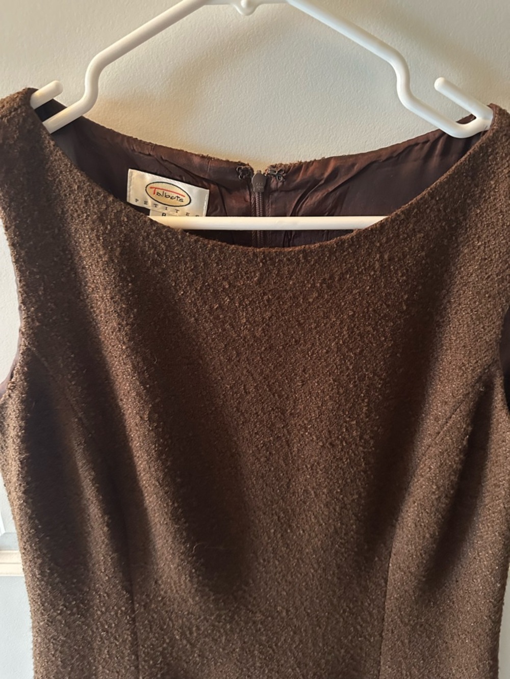 Talbots Petites Chocolate Brown Wool Sleeveless Midi A-Line Dress - Picture 7 of 10